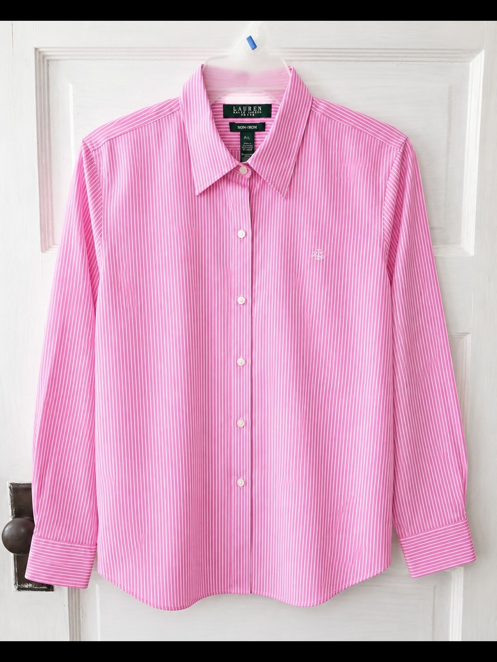 Lauren Ralph Lauren Non-Iron Pink Stripe Button Down Shirt NWT Petite Large L/PT